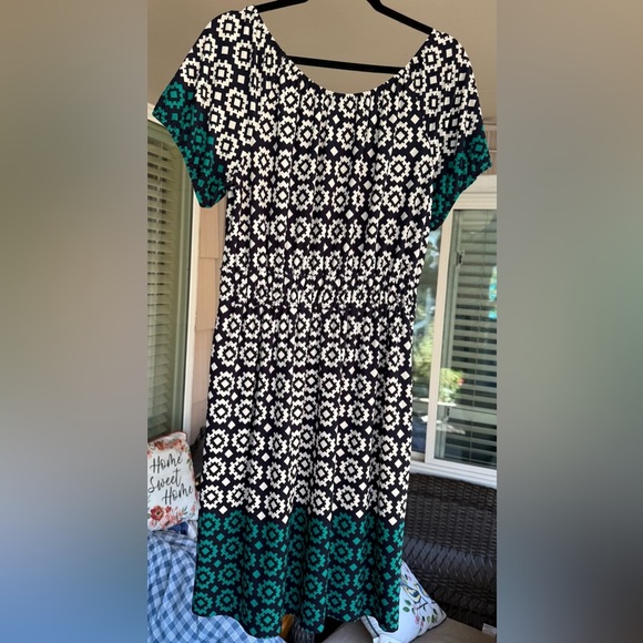 Enfocus Studio Black and Teal Geometric Midi Dress - Picture 3 of 7